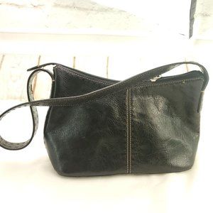 Fossil Womens Black Leather Zipper Single Strap Inner Pocket Shoulder Bag